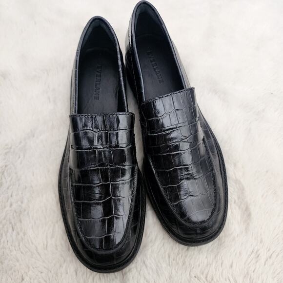 NEW Everlane Black Leather Crocodile Embossed The Lug Loafer - Picture 1 of 13
